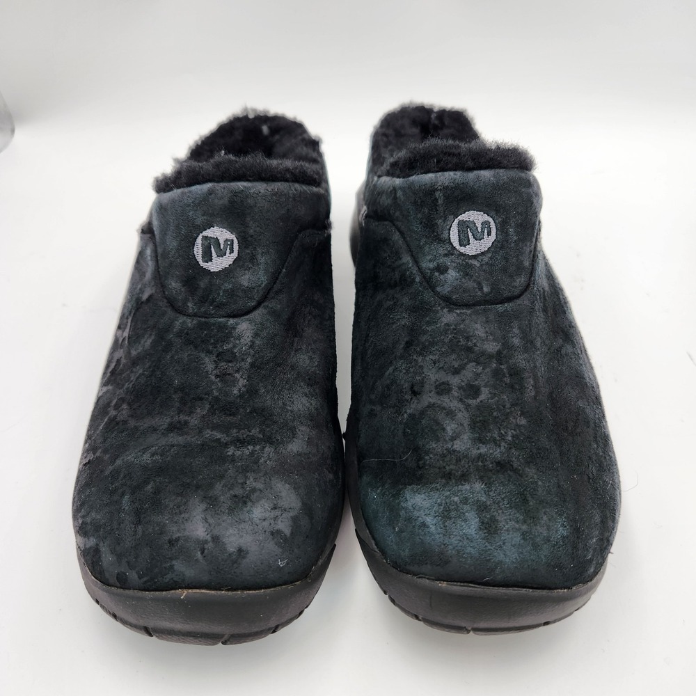 Merrell Encore Ice J598440 Womens 7.5 Clogs Black Suede Sheepskin Slip On Shoes‎
